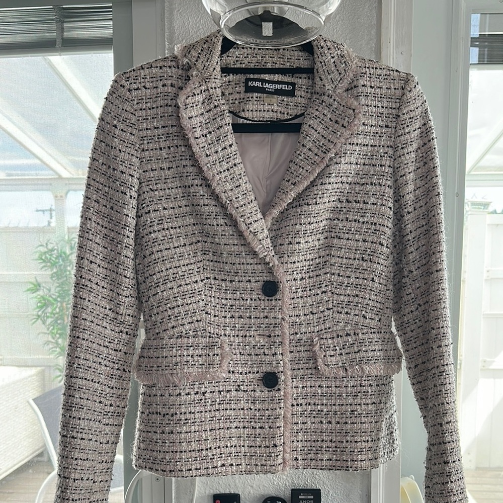 Karl Lagerfeld Women's Tweed Jacket - Pink and Black